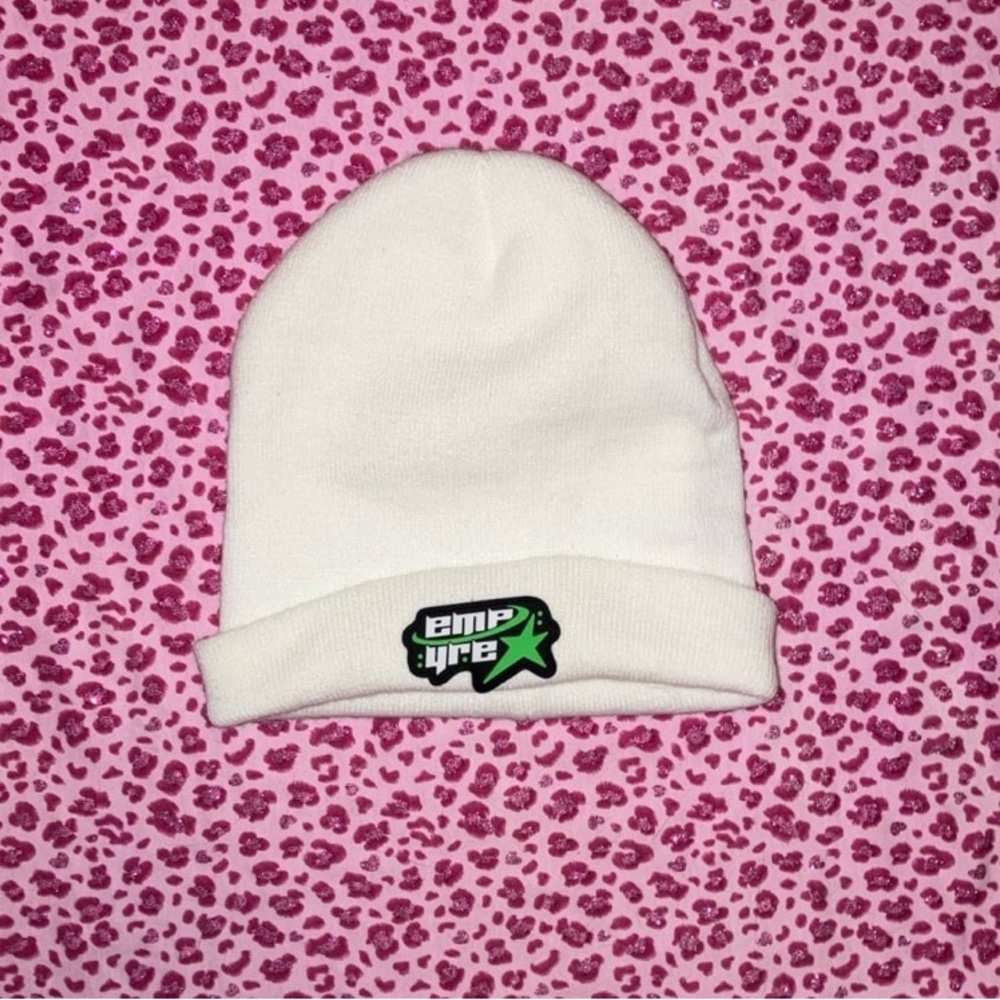 Empyre White and Green Knit Beanie Hat